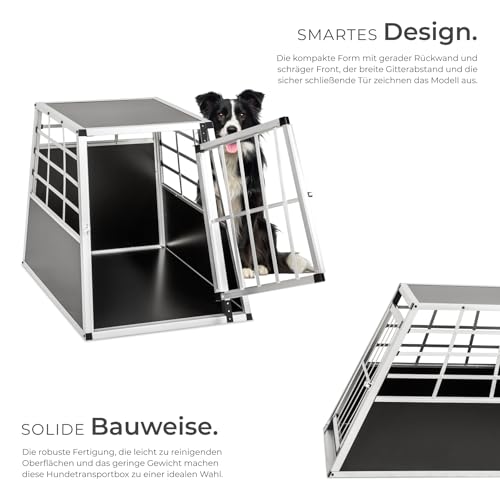 tectake® Hundebox Auto oder Hundebox für Zuhause, Aluminium Hundetransportbox, leicht und stabil, Auto Kofferraum Transportbox für Hunde - 65 x 90 x 69,5cm (Single Groß)