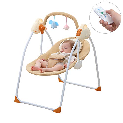 CBBAY Baby Electric Cradle Bassinet Bed Newborn Crib Rocking Sleeping (Yellow)