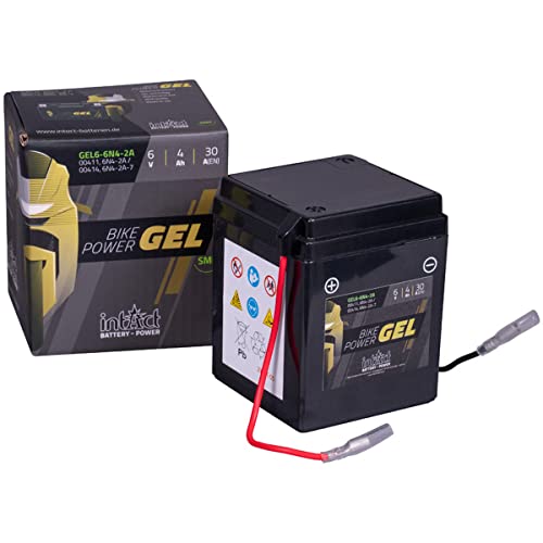 intAct - Bike-Power GEL6-6N4-2A, 6N4-2A, 00411, Motorradbatterie 6V 4 Ah 30 A (EN), Wartungsfreie Gel Motorradbatterie mit 30% mehr Startleistung, für Roller, Motorrad, Quad, Rasentraktor