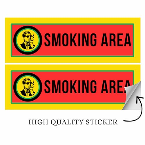 Image of Smoking Area Sign Sticker 20.5 x 7 CM | Peel & Stick or Screw Fix | Pre-Drilled 4 Corner Holes | Indoor & Outdoor Use | Pack of 2 (Smoking Area, Small - 20.5 X 7 CM)