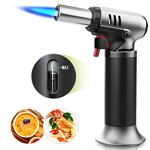 Creme Brulee Torch, Cooking Torch with Fuel Gauge, Refillable Food Kitchen Torch with Adjustable Flame Lock, Blow Torch for Cooking, Butane Torch Lighter for Creme Brulee Baking, Desserts, Searing,DIY