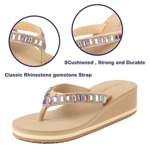VICT POPU Flip Flops Sandals for Women Bling Rhinestones Jewel High Heel Arch Support Comfortable Soft Cushion Wedge Slip-on Casual Platform Summer Thong Sandals2