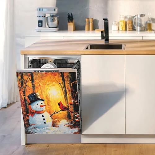 Snowman Dishwasher Magnet Cover, Winter Forest Snow Landcape Red Cardinal by Generic - Used condition - Image 3