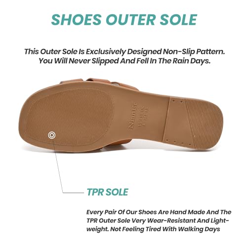 Image of NianEr Womens Microfiber Leather Memory Foam H Sandals Summer Shoes Slides | Flat, Comfortable, Slip On, Dressy, Dress, Beach, Vacation, Designer, Comfy, Casual, Bridal, Church, Boho, Office, Work