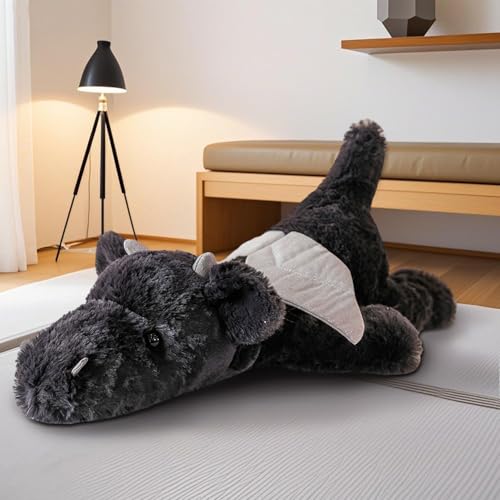 Gisqis 2.2Pounds Dragon Stuffed Animal Weighted Stuffed Animals Soft Black Dragon Plush Giant Stuffed Dragon Plushies Weighted Dragon Stuffy Body...