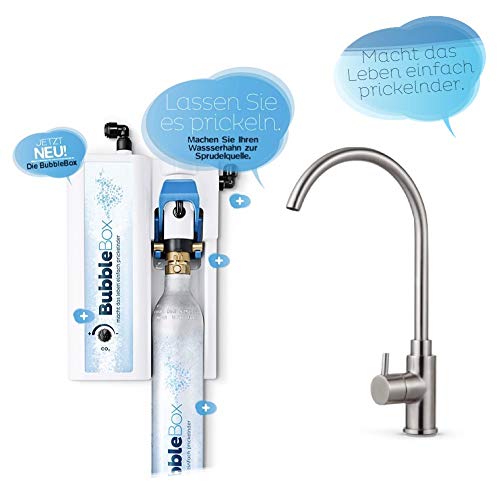 BubbleBox Sprudel aus dem Wasserhahn! Untertisch-Trinkwassersprudler inkl. 1-Weg-Armatur Sandra INOX und Anschluss-Set. Macht das Leben einfach prickelnder! Bubble Box Cover