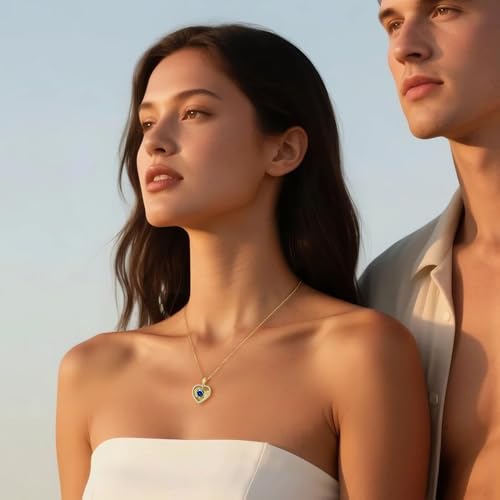 Kstyle 14K Gold Reversible Heart Birthstone Necklace with Zodiac Engraved Back for Women, Wife Daughter Mom Grandma Birthday Gift, Double-Sided Pendant Jewelry (925 Sterling Silver Base) Non Tarnish4