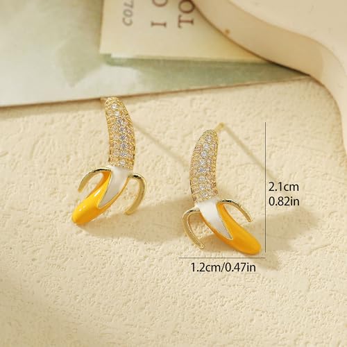 Yellow Summer Fruit Banana Earrings Small Cute Rhinestone Stud Earrings for Women3