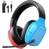 Picture of Gvyugke 2.4GHz Wireless Gaming Headset for Switch/Lite/OLED - Bluetooth 5.3 Gaming Headphones with 7.1 Surround Sound for Fortnite, 50mm Speakers, 70H Battery, Blue Lighting - BlueRed