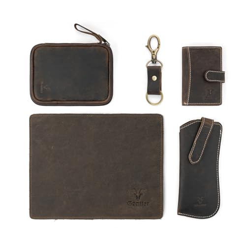 Image of Goatter Genuine Leather Gift Hamper for Men, Wallet, Travel Organizer, Sunglass Case, Mouse Pad and Key Chain, (Set of 5 Gift Set)