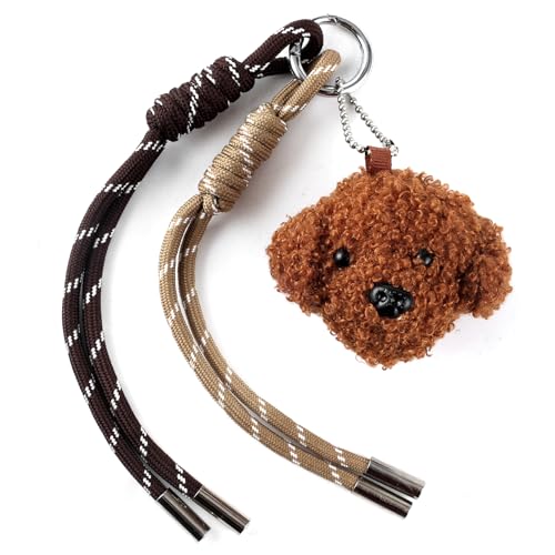 TUCEWP Cute Bag Charms for Women Girls Stylish Nylon Rope Charms for Handbag Backpack Brown Plush Dog Keychain Aesthetic Lovely Purse Charm Car Accessories Hanging Ornament Birthday Christmas Gift