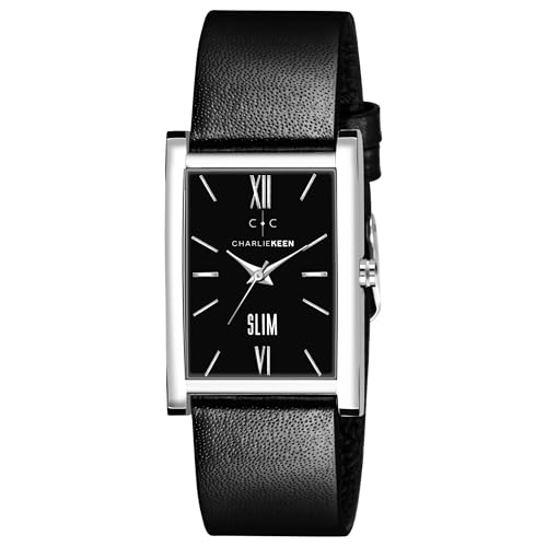 Image of CHARLIEKEEN Slim Analogue Watch, Black Dial, Leather Strap