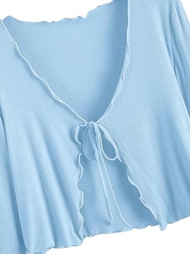 Image of GLOWSTITCH Women's Cropped Tie-Front Shrug Cardigan | Soft Ribbed Knit Long Sleeve V-Neck Top | Stylish Summer Cardigan, Casual Beach & Vacation Wear | Shrug for Woman