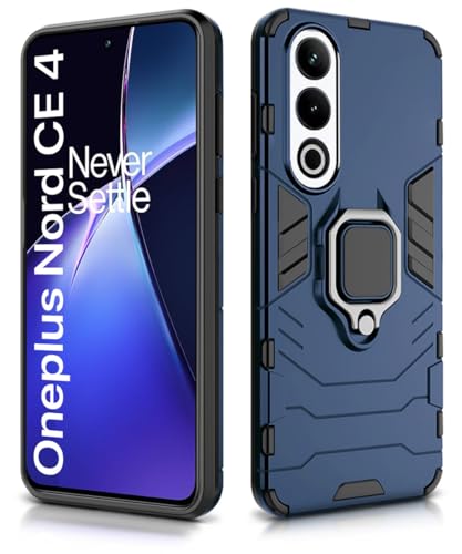 Image of WOW IMAGINE Shock Proof Back Case Mobile Cover for 1+ OnePlus Nord CE 4 5G | Back Cover Case (Tough Armor | Hybrid PC + TPU | Ring Holder & in-Built Kickstand | Blue)