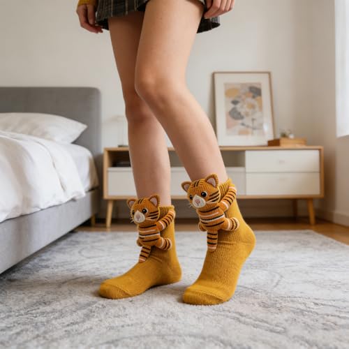 Image of 3D Knit Animal Socks,Cute Hug Hug Socks with Funny Animal Design,Non-Slip Animal Feet Socks for Women Gifts