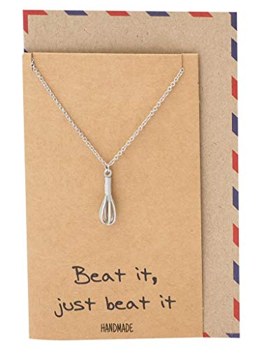 Quan Jewelry Baker Chef Necklace, Gifts for Mom, Whisk Egg Beater Pendant Charm, Fashion Jewelry Comes with Inspirational Quote Card