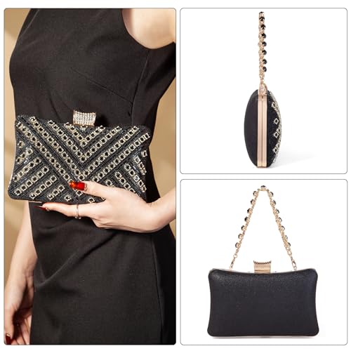 Image of Women Sparkly Rhinestone Clutch with Chains, Glitter Evening Handbag Purse Shoulder Bag for Wedding Party Prom