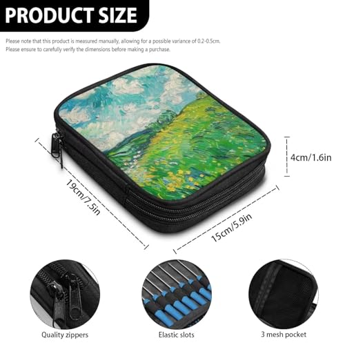 Image of Crochet Hook Case Green Wheat Field Crochet Hook Holder Portable Crochet Hook Storage Bag with Web Pockets Suitable for Crochet Needles /Knitting Accessories