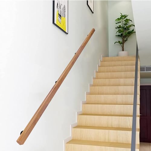 Wooden Stair Handrails 50-600cm, Wall Mount Elderly Railings Safety Hand Support Rail Corridor Rod, Wood Rail for Staircase, Lofts Decking Banister, Grab Bar Kit (Wood, 80cm)