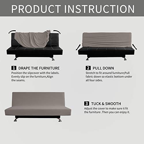 Image of Easy-Going Stretch Large Futon Slipcover Armless Futon Cover Taupe | Sofa Bed Furniture Protector Without Armrests with Elastic Bottom for Kids, Soft Jacquard Machine Washable