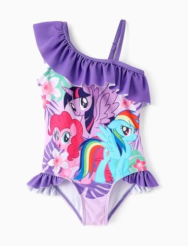 Image of My Litle Pony One Piece Swimsuit Pony Print Off-Shoulder Ruffle Summer Swimwear Beach Pool Kids, Pink, 2‑9 Years