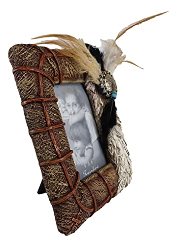 Ebros Gift Ebros Southwest Native American Indian Eagle Feathers Dreamcatcher And Sun Medallion With Faux Haystack Rattan Borders Wall Or Desktop Easel Back 4X6 Photo Picture Frame Figurine thumb #2