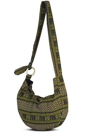 Image of Hobo Crossbody Bag for Women - Handmade Cotton Boho Purse with Wooden Ring | Lightweight Slouchy Shoulder Sling Tote Bag