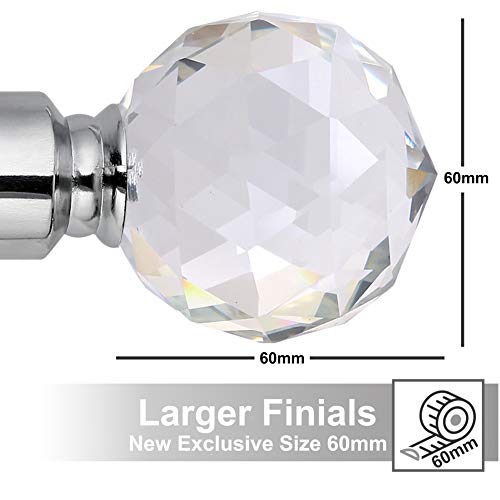Extendable Crystal Ball Curtain Pole with Superior 60mm Finials, Rings, Brackets & Fittings Set (Chrome, 70cm - 120cm, 28 inch to 48 Inch) - Image 2