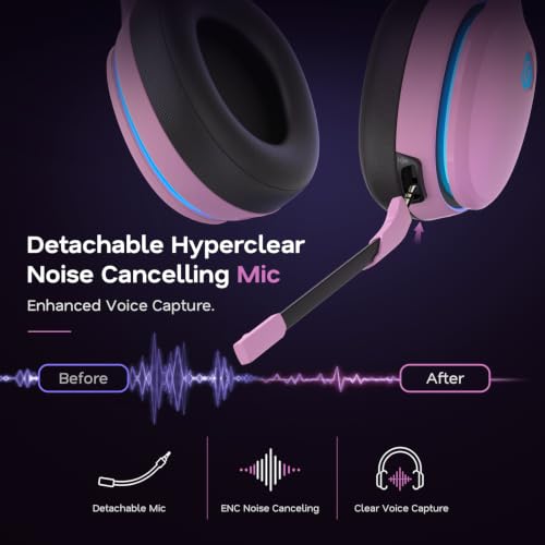 Image of AOC 2.4GHz Wireless Gaming Headset for PS5, PS4, Switch, 45Hr, Blush Pink | Bluetooth 6.0 Gaming Headphones with Noise Canceling Mic, 7.1 Virtual Surround, Great for Fortnite & Call of Duty /FPS Gamers