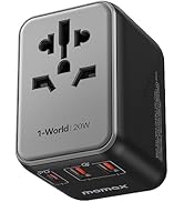 MOMAX Universal Travel Adapter, 20W GaN Fast International Power Adapter, 2 USB A & 1 USB C, Worl...