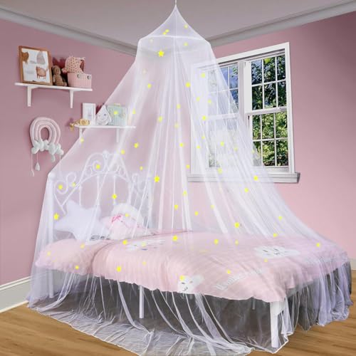 Image of South to East Bed Canopy for Girls with Glowing Stars, Princess Canopy Bed Curtains for Kids, Starry Net Canopy for Girls Room Decor, Kids Bed Canopy for Single, Twin, Full, Queen Size Bed