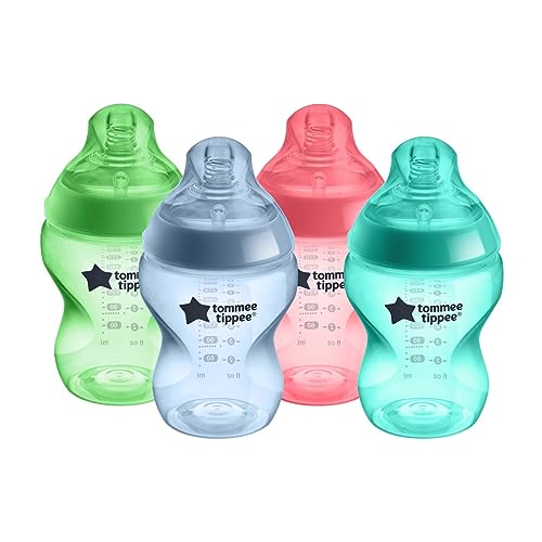 Image of Tommee Tippee Natural Start Anti-Colic BPA Free Baby Bottles, 9oz, Slow-Flow Breast-Like Nipple for a Natural Latch, Designed for Seamless Transitions Between Bottle and Breast, Fiesta, Pack of 4