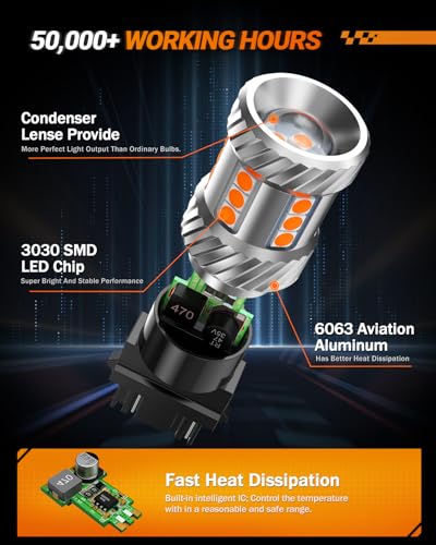 Image of SEALIGHT LED Turn Signal Bulb, 3157 LED Bulbs Amber Yellow, 1000% Brighter 3156 3457A 4057 4157 LED Light for Front Rear Turn Signal Light, Marker Parking Lights, Pack of 2
