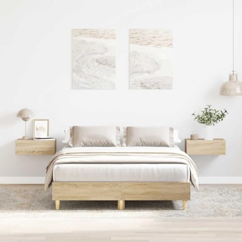UJCHVHN Marco de cama sin colchón, roble Sonoma, 135 x 190 cm, camas de madera de doble ingeniería y accesorios, camas y marcos de cama