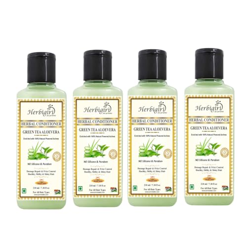 Khadi Natural Herbal Green Tea Aloevera Conditioner (840ml)- Set of 4 Pieces