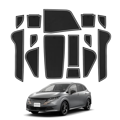 LANGBEAN 日産 ノートE13 専用 インテリアラバーマット ノンスリップマット 滑り止めマット ドアポケットマット キズ防止 騒音防止 内装パーツ ノートオーラe-Power E13 アクセサリー カスタムパーツ 14枚 セット(ホワイト)