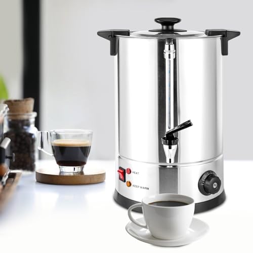 Image of 2.43 Gallon Electric Hot Water Dispenser, 1000W Stainless Steel Commercial Water Boiler and Warmer, 110V Temp Adjustable Tabletop Tea Coffee Urn for Parties (2.43Gal Sliver)