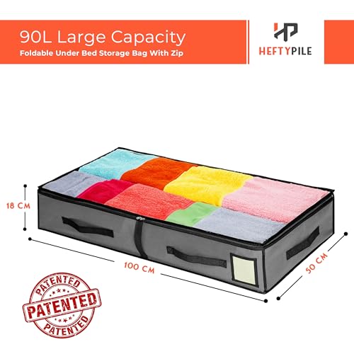 Pack of 3, 90L Foldable Under Bed Storage Bag With Zip & 5 Strong Handles. Transparent Upper Layer & Tag Pocket. 90L Capacity - Image 4