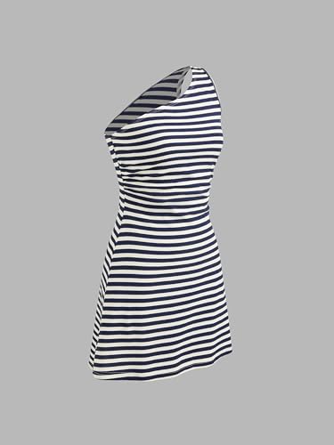 Image of CIDER Women's Summer Striped Mini Dress Sleeveless Bodycon Dresses Asymmetrical Neck Casual Party Club Dress 2025