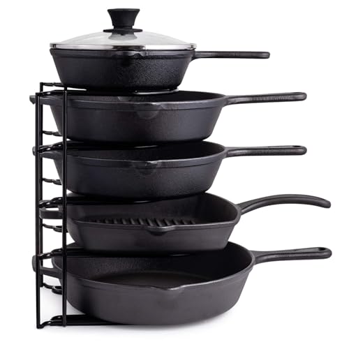 Cuisinel Pan Organizer for Cast Iron Skillets, Griddles, 5-Tier Rack, Black 12.2'