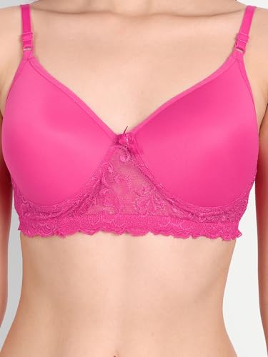 Image of FIMS - Fashion is my style Women Cotton Blend Lace Lightly Padded Bra Seamless Purple Dark Pink Size 38B