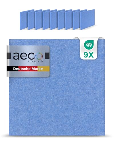 Aeco Sound® - Akustikkacheln aus Akustik-Filz, selbstklebend, extra dick 15mm, 9 Stück, je 30x30cm - Wandpaneele, Wandschutz, Schallschutz, Akustikplatten, Akustikpaneele (Blau)