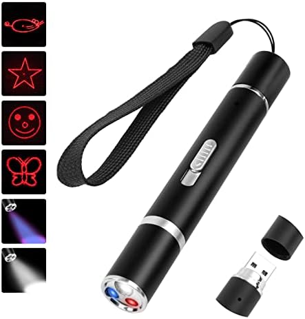 vsshe Cat Dog Red Pointer Light Toy, 7-in-1 Cat Toys Cat Dog Interactive Toy, USB Rechargeable LED Cat Pen Light, Multi-Pattern Funny Pet Scratching Practice Chase Training ToolBlack