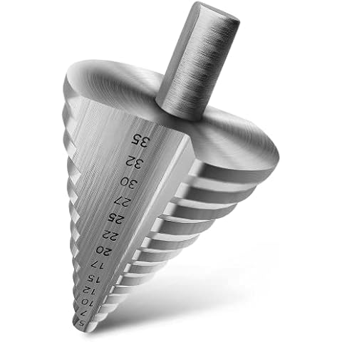 BAURIX® Brocas Escalonada RHINO® [Ø 5-35mm] - Broca HSS eje triangular de 10 mm - Fresas para metal, madera y plástico (no para acero inoxidable) - Broca Conica de 13 niveles Cover