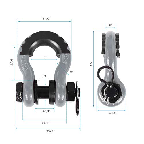 Ambull Shackles 3/4 Inch D Ring Shackle (2 Pack) 45,000Lb Break Strength With 7/8 Inch Pin, Isolator And Washer Kits For Use With Tow Strap, Winch, Off-Road Jeep Truck Vehicle Recovery, Grey #TOP2
