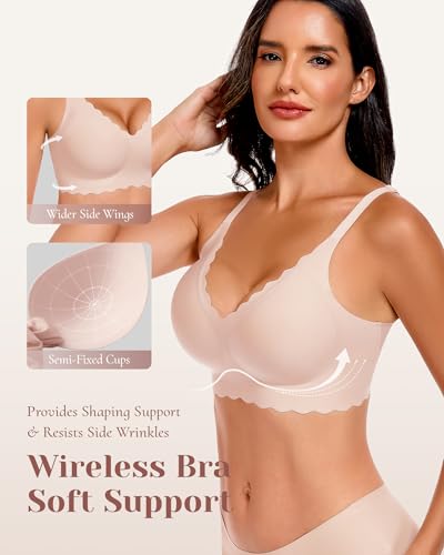Image of 3-Pack Wireless Womens Bras No Underwire Seamless Jelly Bra Light Support Pullover Bralette Ultra Comfort Tshirt Bra