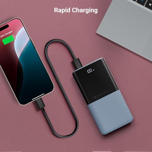 Image of ZEBRONICS 10000 mAh Power Bank | 22.5W Super Fast Charging | PD3.0 (PPS) | Dual Type-C & USB-A | LED Percentage Display | Sleek /Texured Body | for All Mobiles, Tablet, Earbuds, EnergiPod 10R1 (Blue)