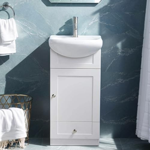 Wenore Home 18 Inch Small Bathroom Vanity with Sink, Modern Bathroom Set in White, Narrow Vanity Sink Combo for Small Space, Cabinet with 1 Door and 1 Drawer