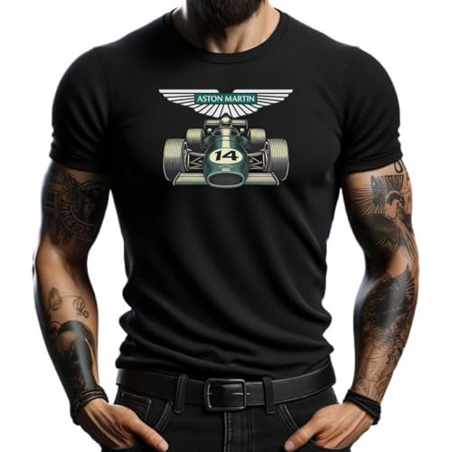 Camiseta Negra con Diseño de Coche de Carreras Clásico Aston Martin - Estilo Vintage para Amantes del Automovilismo (FR/ES, Letras, XL, Regular, Regular, Negro)