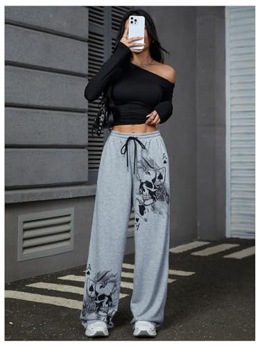 Image of SOLY HUX Women's Y2k Wide Leg Gothic Sweatpants Grunge Pants | Drawstring Waist, Streetwear